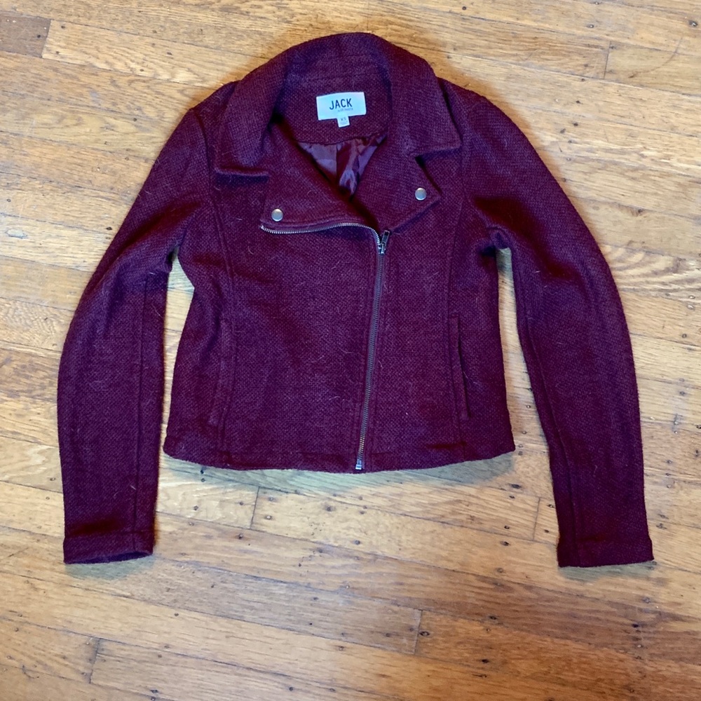 BB Dakota maroon knit moto jacket